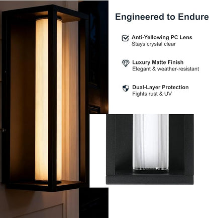 SkyGlow Outdoor Wall Sconce Mounted, 20" Aluminum 120V Line Voltage LED Large Exterior Porch Lantern, IP54 Waterproof Modern Lamp Outside Lights Hardwired for House, Front Door, Patio, Backyard