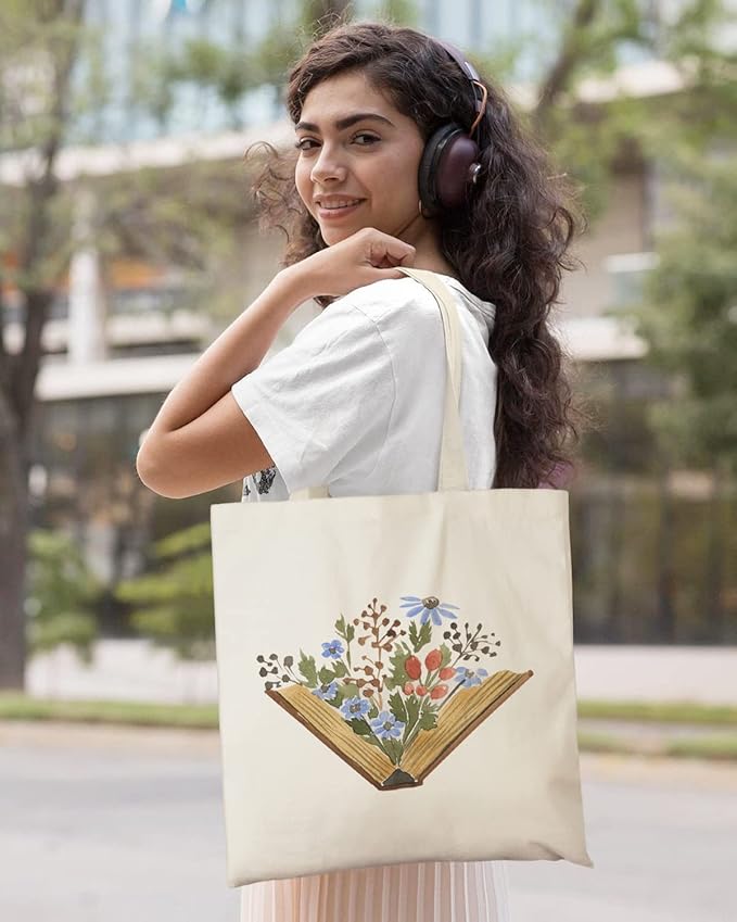 AUSVKAI Canvas Tote Bag Aesthetic for Women, Cute Reusable Cloth Cotton Bags for Shopping Beach Grocery