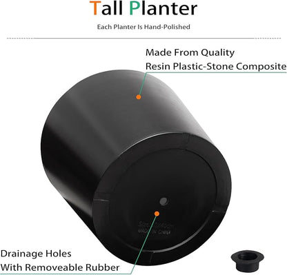 Wide Planters for Outdoor Plants, Extra Large Indoor Flower Pots for Garden, Front Porch, Patio - Round Resin Planter Set of 2 (Black, 20 inch - 2 Pack with Saucers)