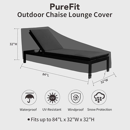 PureFit Outdoor Chaise Lounge Cover, Lounge Chair Covers Waterproof Patio Furniture Lounge Chair Cover, UV Resistant & Weatherproof, 1 Pack, 84"L x 32"W x 32"H Inches, Black