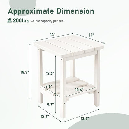 Furnimart Adirondack 2-Layer Square Outdoor Side Table, Extra-Thick HDPE Weather-Resistant Small Patio Table, White Outdoor End Table for Garden Balcony Yard Deck Poolside(White)