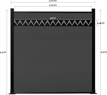 6 Feet×6 Feet Privacy Fence, Outdoor Wood Plastic Composite Fence Panel, Waterproof Security Barriers Fencing, WPC (Black, Arched (1 Panel - 1 Post))