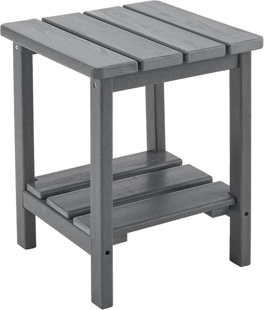 Furnimart Adirondack 2-Layer Square Outdoor Side Table, Extra-Thick HDPE Weather-Resistant Small Patio Table, Gray Outdoor End Table for Garden Balcony Yard Deck Poolside(Gray)