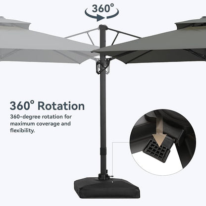 GREEN PARTY 10x13 ft Cantilever Patio Umbrella, Rectangle Offset Outdoor Umbrellas with 360° Rotation, 5-Year-Non-Fading Hanging Pool Umbrella for Garden Deck Poolside - Grey