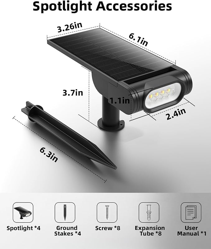 EZVALO Solar Spot Lights Outdoor IP67 Waterproof, Adjustable Solar Landscape Lights, 3 Lighting Modes Solar Spotlights for Outside Yard Garden Plant Trees Pathway Flag (Warm White-4Pack)
