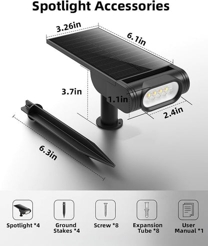 EZVALO Solar Spot Lights Outdoor IP67 Waterproof, Adjustable Solar Landscape Lights, 3 Lighting Modes Solar Spotlights for Outside Yard Garden Plant Trees Pathway Flag (Cool White-4Pack)