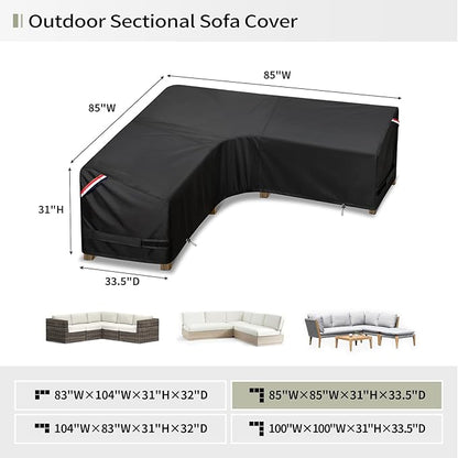 KylinLucky Outdoor Patio Furniture Cover fit 85 x 85 inch, 84 x 84, 83 x 83 L-Shaped Sectional Sofa, Waterproof Weatherproof Heavy Duty 600D Garden Cover for Outside L Shape Couch