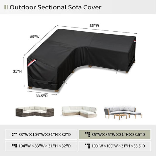 KylinLucky Outdoor Patio Furniture Cover fit 85 x 85 inch, 84 x 84, 83 x 83 L-Shaped Sectional Sofa, Waterproof Weatherproof Heavy Duty 600D Garden Cover for Outside L Shape Couch