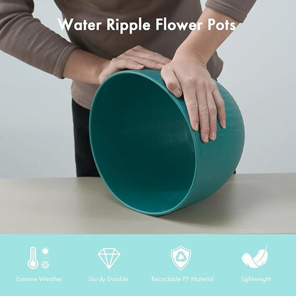 WSMKSZ 12 Inch Large Plant Pots for Indoor or Outdoor Plants, Wide Water Ripples Flower Pots with Drainage Holes & Saucer, Plastic Planters Set for Garden & Home Decor (Blue Green)