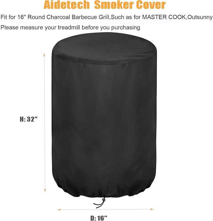 Smoker Cover for SUNLIFER 16" Round Charcoal Barbecue Grill, Waterproof Outdoor Smoker BBQ Cover Vertical Smoker Cover - 16" D x 32" H