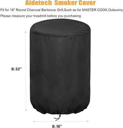 Smoker Cover for SUNLIFER 16" Round Charcoal Barbecue Grill, Waterproof Outdoor Smoker BBQ Cover Vertical Smoker Cover - 16" D x 32" H