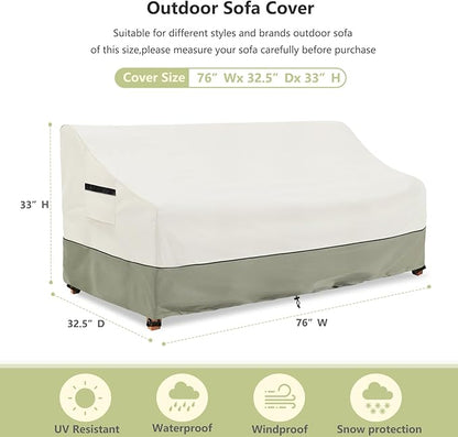 3-Seater Patio Sofa Cover,76 W x 32.5 D x 33 H Inches Outdoor Couch Cover,600D Heavy Duty Waterproof Outdoor Sofa Covers,Patio Furniture Covers,Beige