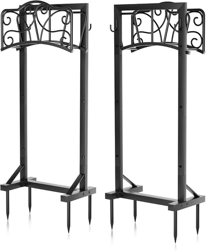 Heavy-Duty Garden Hose Holder with Tool Hooks and Stable Base, Metal Hose Hanger Garden Hose Storage Holds 160Ft, Rustproof Freestanding Water Hose Holder for Outside, Yard, Lawn, Farm