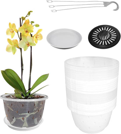 24 Sets 7.8inch Hanging Plant Pot Plastic Orchid Flower Planter with Hook Root Controlling Flower Pot for Indoor Outdoor Balcony Patio Garden Home Decorations