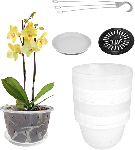 24 Sets 7.8inch Hanging Plant Pot Plastic Orchid Flower Planter with Hook Root Controlling Flower Pot for Indoor Outdoor Balcony Patio Garden Home Decorations