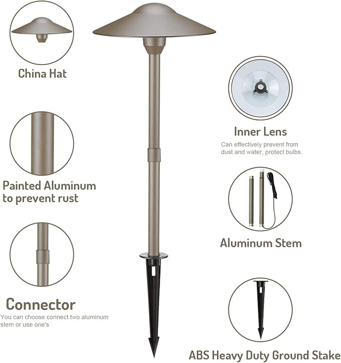 Lumina Lighting® 4W Landscape Lighting 12V Landscape Lights Low Voltage Landscape Path Lights Warm White Waterproof Outdoor Replaceable G4 LED Bulb for Garden Pathway Lawn Yard (Bronze) (2-Pack)