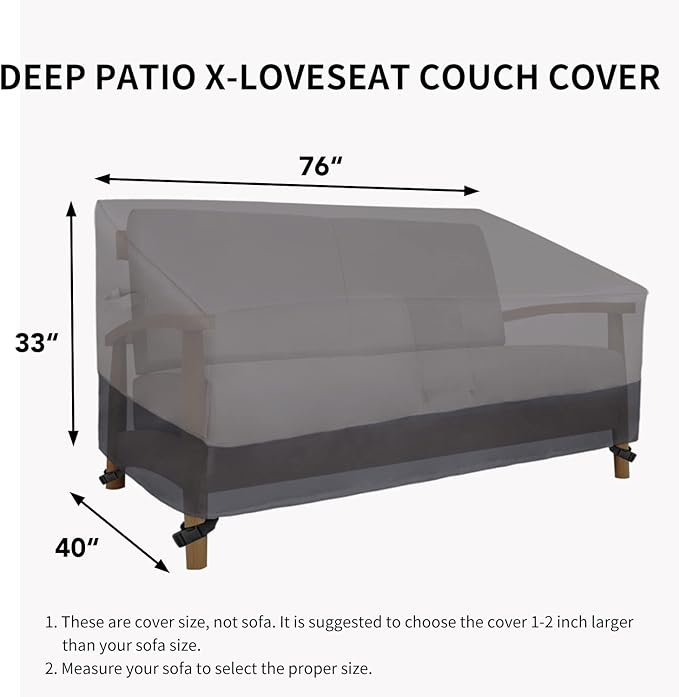 Easy-Going Waterproof Outdoor Loveseat Cover, Heavy Duty Deep 2-Seater Patio Couch, Windproof Furniture With Air Vent (76Wx40Dx33H inch, Gray/Dark Gray)