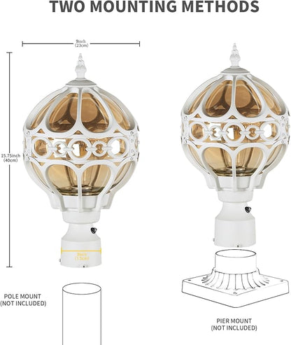 Dusk to Dawn Globe Outdoor Post Light for Lawn Porch Yard Driveway, White Outside Waterproof Lamp Post Light, Rust-proof Pier Mount Sphere Post Lighting Fixture, Exterior Pole Post Light(1 Pack)