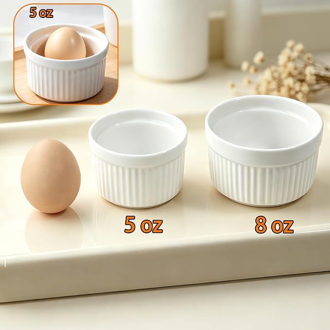 4 Pcs Ceramic Ramekins Oven Safe, Creme Brulee Ramekins（5 oz）