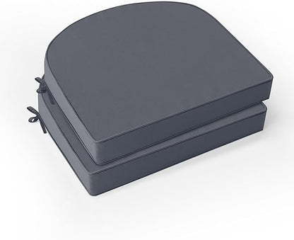 Outdoor Chair Cushions Set of 2: Waterproof & Fade Resistant Patio Furniture Cushions - 18.5 x 16 x 2 Inch Non Slip Round Corner Seat Cushion Pads with Removable Cover for Garden Yard Lawn, Dark Grey