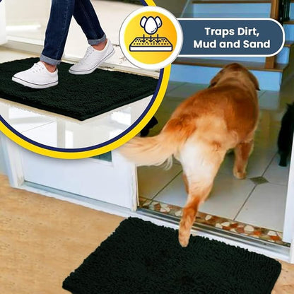 Muddy Mat® | Super Water Absorbent Door Mat Indoor, Microfiber Quick Dry Chenille Entryway Rug,Slip Resistant Front Door Mat,Indoor Mats for Entryway,Machine Washable Pet Rug, Hunter Green 20" x 33"
