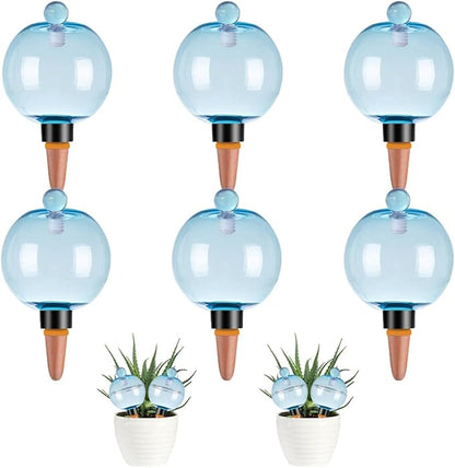 6 Pack Self Watering Globes 17oz Large Plant Watering Globes Top Fill, Self Water Planter Insert Indoor/Outdoor Plastic Water Bulbs Slow Release Terracotta for Plants, Blue