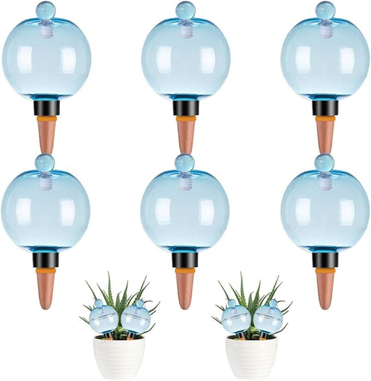 6 Pack Self Watering Globes 17oz Large Plant Watering Globes Top Fill, Self Water Planter Insert Indoor/Outdoor Plastic Water Bulbs Slow Release Terracotta for Plants, Blue