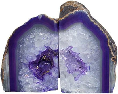 JIC Gem Dyed Purple Natural Agate Bookends Polished Stone Book Ends Crystal Geode Bookends for Shelves to Hold Books with Rubber Bumpers(1 Pair, 3-4 LBS)