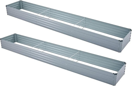 Meberam 2 Pack 12x2x1FT Galvanized Raised Garden Beds Kit Outdoor Metal Gardening Planter Box for Vegetable Elevated Flower Herbs,Gray
