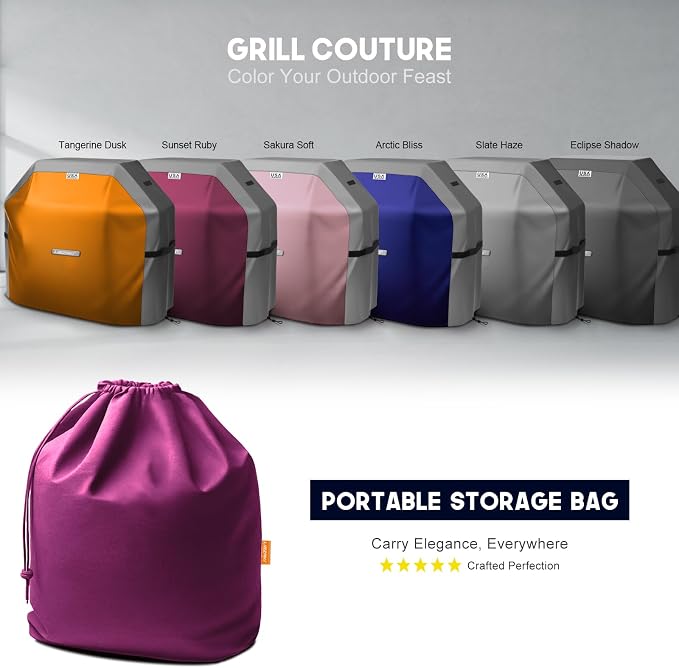 LIBZAKI Grill Cover 420D Waterproof, Weather Resistant, Rip-Proof, Anti-UV, Fade Resistant,Gas Grill Cover for Weber,Char Broil,Nexgrill Grills, etc.64 inches-Fuchsia/Gray