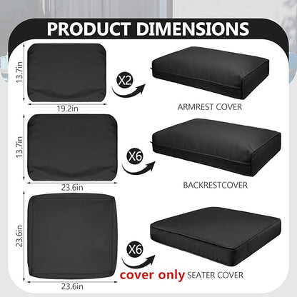 14 Piece Outdoor Patio Waterproof Cushion Covers, Fits 6-Seat Wicker Rattan Sectional Couch Chair Furniture Cover Replacement Set - Fade-Resistant Patio Cushion Covers with Zipper