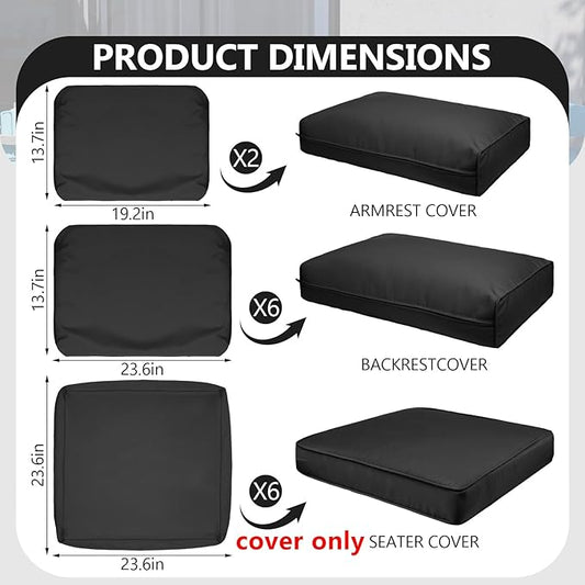 14 Piece Outdoor Patio Waterproof Cushion Covers, Fits 6-Seat Wicker Rattan Sectional Couch Chair Furniture Cover Replacement Set - Fade-Resistant Patio Cushion Covers with Zipper