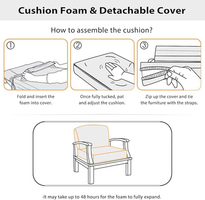 Sundale Outdoor Olefin Deep Seat Cushion Set of 2, Patio Chair Cushion and Pillow, Water-Resistant Sectional Sofa Pad with Straps Red, 23 x 26 x 4 Inches