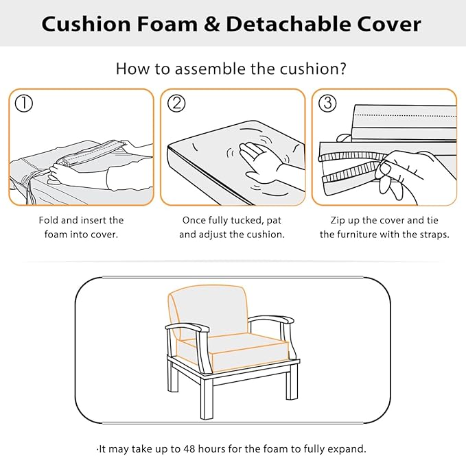Sundale Outdoor Olefin Deep Seat Cushion Set of 2, Patio Chair Cushion and Pillow, Water-Resistant Sectional Sofa Pad with Straps Light Gray, 23 x 26 x 4 Inches