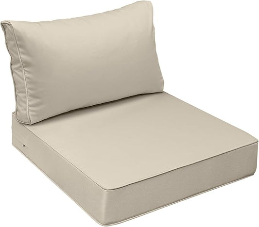 AAAAAcessories Outdoor Seat Cushions for Chairs, Fade-Resistant, Waterproof Patio Furniture Replacement Cushions, 23.5" x 25.5" x 5" + 23.5" x 13.5", Beige