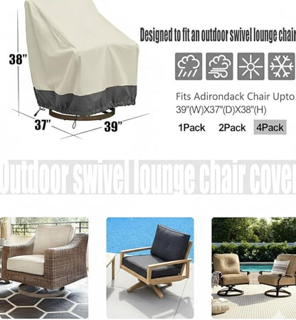 4 Pack Heavy Duty Patio Chair Covers - Rip-Resistant 600D Oxford Fabric - 8000mm Waterproof UV-Resistant Outdoor Furniture Covers for Adirondack, Rocking, and Swivel Chairs, 39"W x 37"D x 38"H