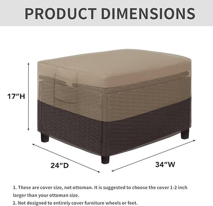 Easy-Going Outdoor Ottoman Cover, Waterproof Patio Ottoman Cover, Heavy Duty Outdoor Furniture Cover with Padded Handles (34"x24"x17", Camel/Dark Brown)