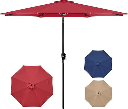 Simple Deluxe 10FT Outdoor Patio Umbrella Table Market Umbrella with Push Button Tilt and Crank, 8 Sturdy Ribs, UV Protection Waterproof for Garden, Lawn, Deck, Backyard, Pool, Red