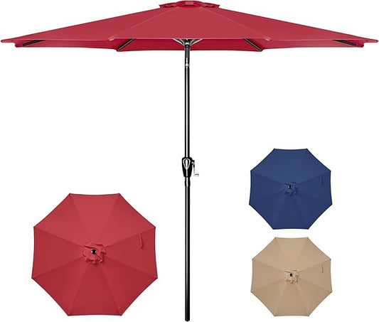 Simple Deluxe 10FT Outdoor Patio Umbrella Table Market Umbrella with Push Button Tilt and Crank, 8 Sturdy Ribs, UV Protection Waterproof for Garden, Lawn, Deck, Backyard, Pool, Red