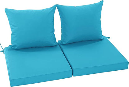 Waterproof Outdoor Cushions for Patio Furniture, Fade Resistant Backrest and Deep Seat Cushion Set with Removable Cover, 24 x 24 Inch, Teal, Set of 2