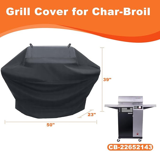 Grill Cover for Charbroil 22652143 Edge Electric Grill, 50 inch for Charbroil 2 Burner Grill, 600D Heavy Duty Waterproof Cover for CharBroil and Smokers Up to 49 Inches Wide