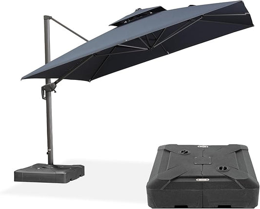 PURPLE LEAF Cantilever Patio Umbrella Outdoor Aluminum Offset Square Umbrella Windproof Heavy Duty Hanging Outside Umbrella for Deck Pool Garden