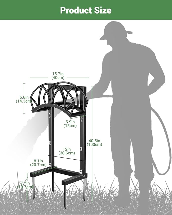HZE Garden Hose Holder, Freestanding Water Hose Reel Stand for Outside, Heavy Duty Detachable Metal Storage Rack Holds 160 FT for Yard Lawn Farm, Black