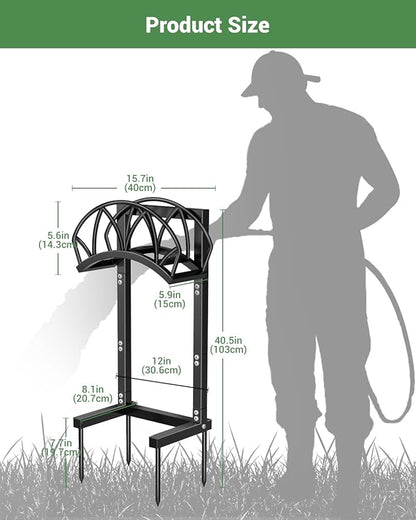 HZE Garden Hose Holder, Freestanding Water Hose Reel Stand for Outside, Heavy Duty Detachable Metal Storage Rack Holds 160 FT for Yard Lawn Farm, Black