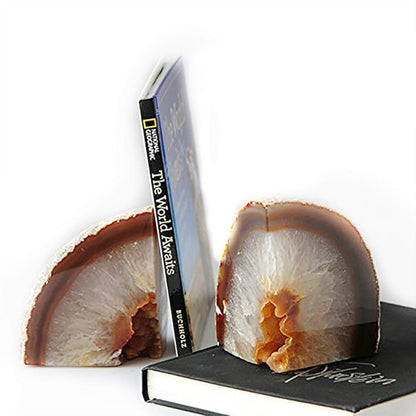 JIC Gem Natural Geode Bookends Decorative Agate Book Ends Stone Book Ends Holders for Shelves with Rubber Bumpers (1 Pair, 3-4 LBS)