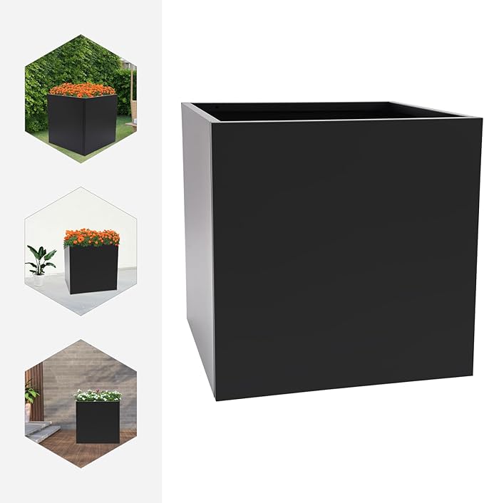 26Inch Steel Planter Box Metal Planter Large Tall Square Planters for Indoor Outdoor Plants, Heavy Duty Flower Pot for Patio, Yard, Garden (Black, 26" L x 26" W x 26" H)