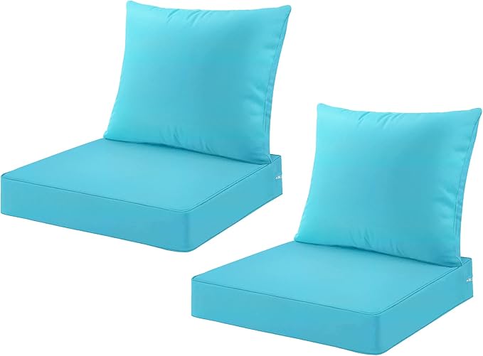 ARTPLAN Deep Seat Cushion with Backrest Set of 2 - All-Weather Outdoor Sofa Cushions for Sectionals-Polyester Fabric, Waterproof-High-Resilience Foam for Patio, Backyard Garden,Sky Blue