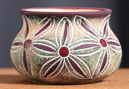 Ceramic Succulent Pot with Drainage Hole, Bohemia Rustic Decorative Planter, Set of 2, Indoor Outdoor