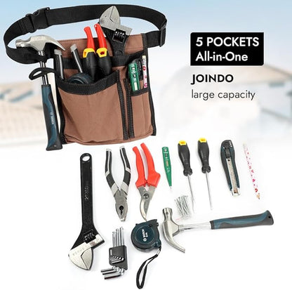 5-Pocket Tool Belt for Men, Durable Canvas Construction, Adjustable Belt, Utility Pouch for Daily Repair and DIY Use