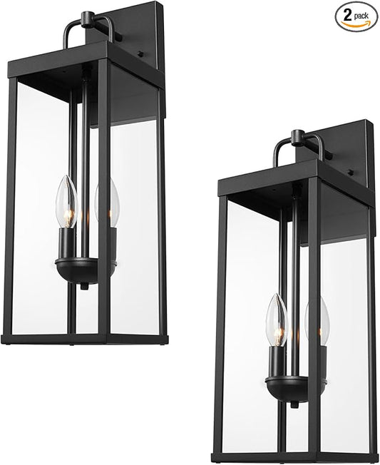 Outdoor Wall Sconce Lights, 20 Inch Tall Transitional Exterior Wall Lighting with Clear Glass, Modern Black Carriage Lantern Lamp Outside for Front Porch Garage Garden Patio Corridor Doorway